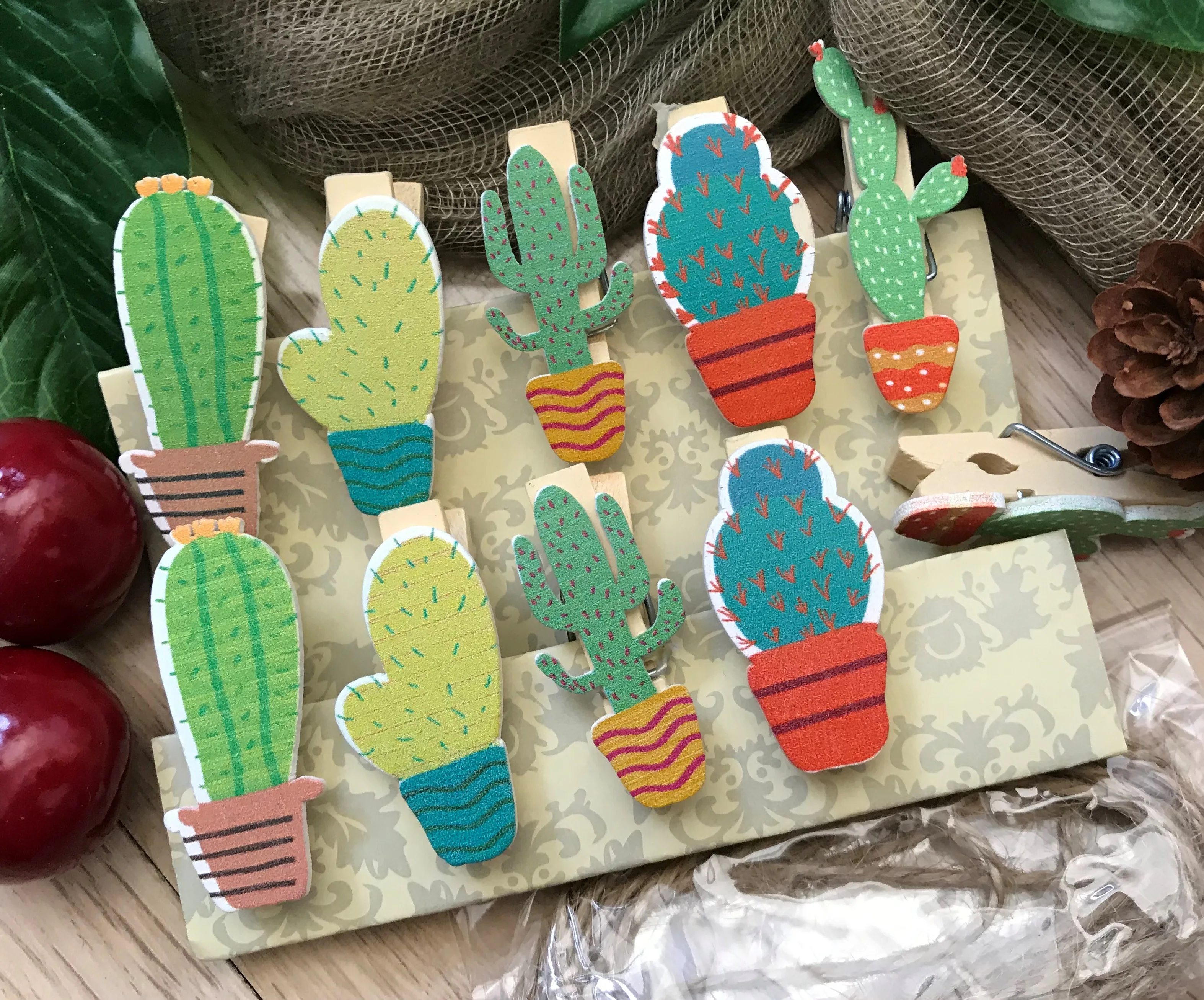 200 шт. натуральный кактус дерево Бумага зажимы фото деревянный колышек