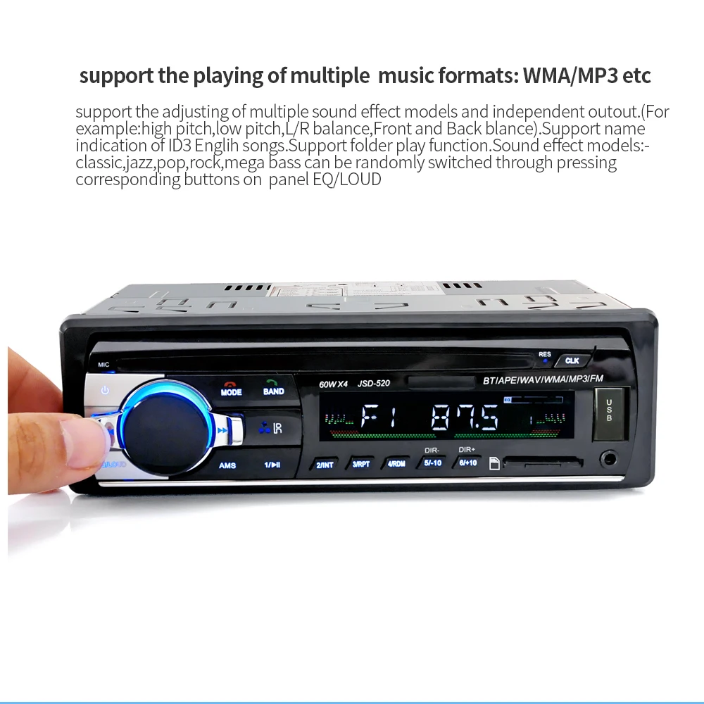 JSD520 ISO 12 в Bluetooth автомобильный стерео In-dash 1 Din FM Aux вход поддержка Mp3/MP4 USB MMC WMA AUX IN TF автомобильный Радио плеер