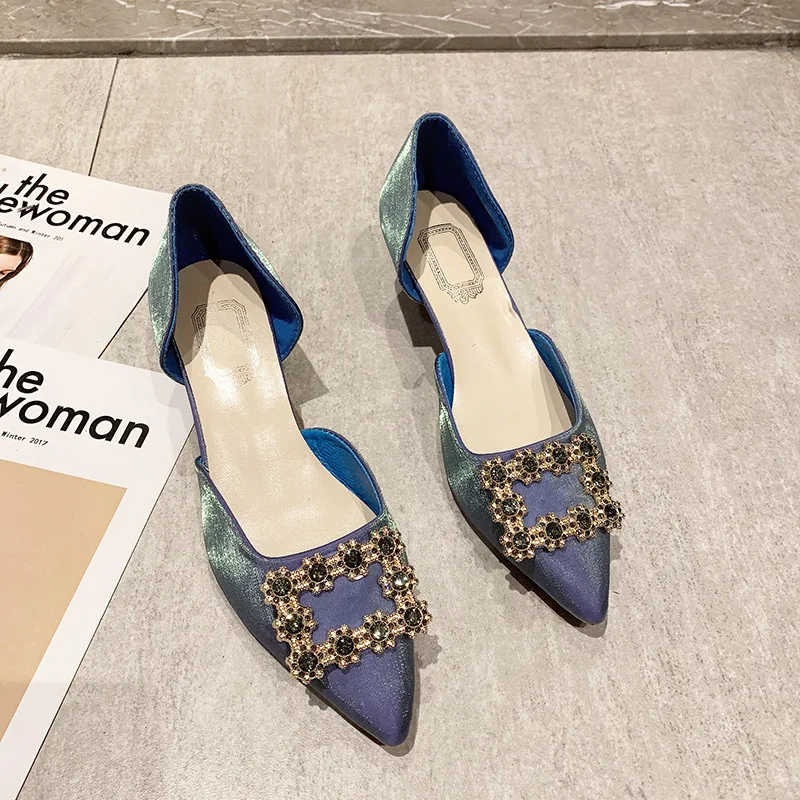 

3cm Heels Basketball Platform Crystal Shoes Slip On Navy Blue Pumps Lace-Up 2021 Hollow Pointed Wedge Round Toe Sandals Ladies 5