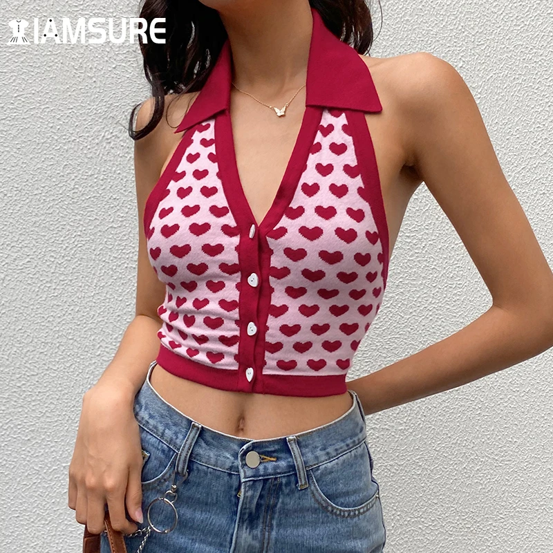 Топ IAMSURE на бретелях с открытой спиной топ отложным воротником в форме сердца