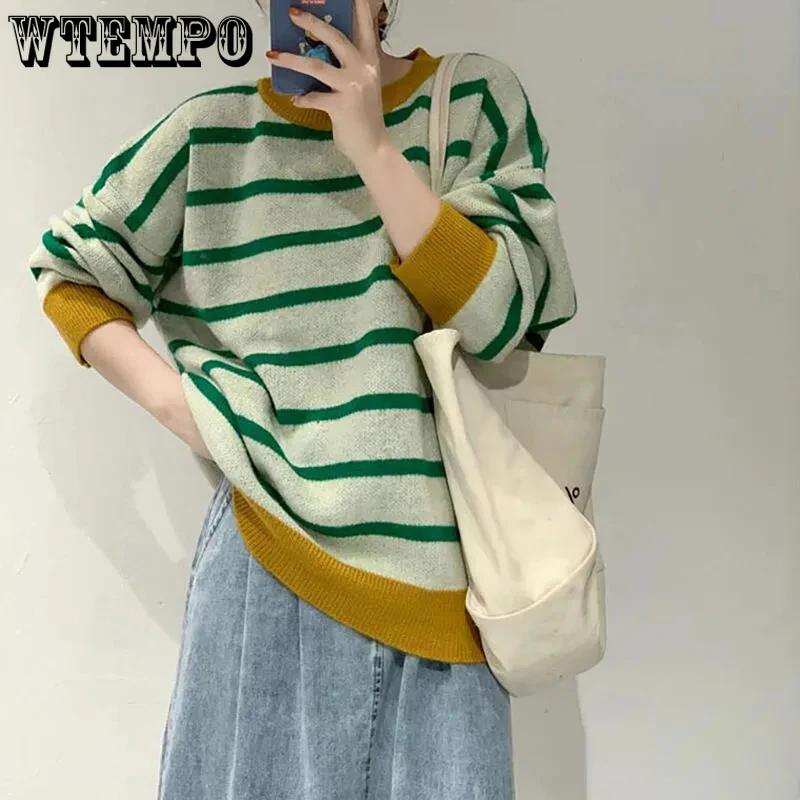

Striped Sweaters E Knitted Jumper Women Retro 2022 Autumn Winter New Loos Korean Fashion Womens Pullovers Sweaters