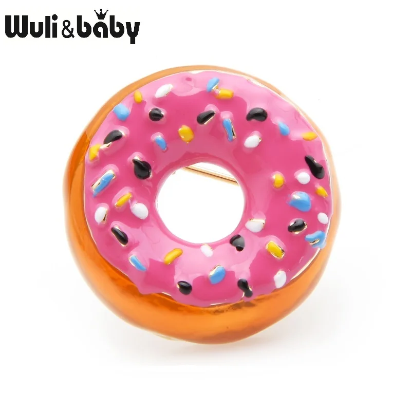 pink Wuli& baby, розовые, голубые, белые эмалированные броши в виде пончиков, хлеба, для женщин, милая любимая повседневная брошь для вечеринки, булавки, подарки на год - Окраска металла: pink