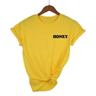 Желтая одежда с карманом Honey, Повседневная футболка Харадзюку с надписью Honey, хлопковая футболка в эстетическом стиле для девушек, летняя футболка с круглым вырезом