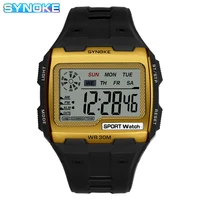synoke mens watches sport waterproof chronograph large square dial multi function alarm digital watch men relogio masculino