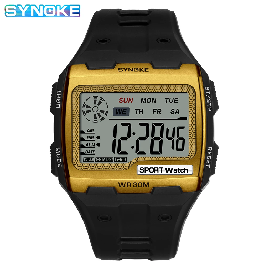 SYNOKE мужские часы спортивные водонепроницаемые хронограф с большим квадратным
