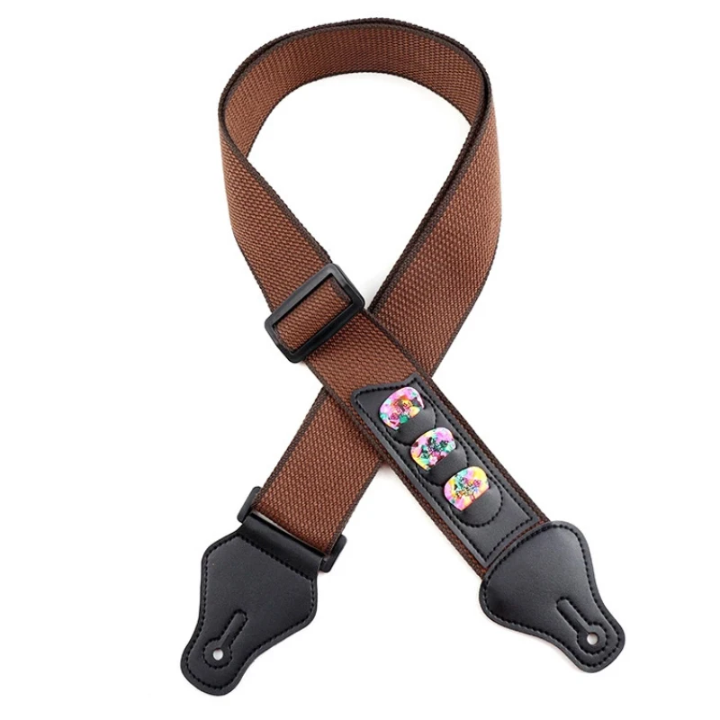 elektrische gitarre strap 100 baumwolle gitarre straps gürtel echtes leder enden mit 3 pick halter folk pop gitarre zubehör free global ship