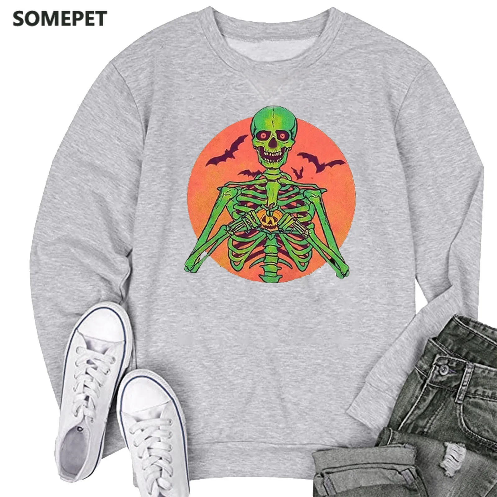 

Printed Skeleton 2020 New Halloween Hot Sale Hoodies BF Style Sweatshirts Women Casual Kawaii Harajuku Sweet Girls European Tops