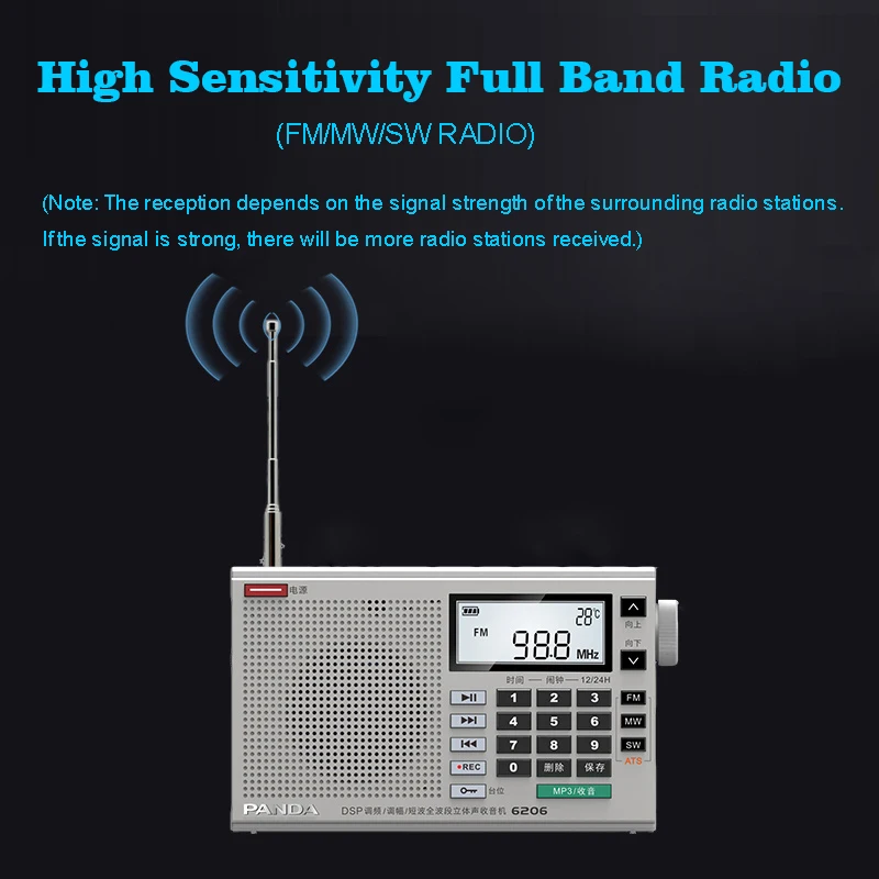 Портативное полнодиапазонное FM-радио AM MW SW-радио для пожилых людей с часами