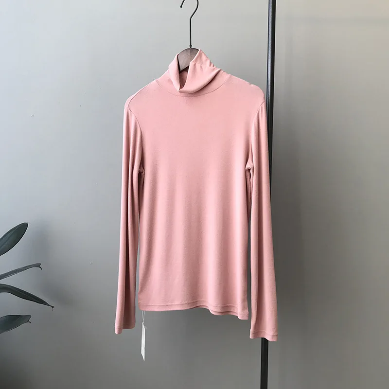 

COZOKyang Cashmere High Collar Base Shirt Women's 2021 Spring and Winter New Korean Solid Color Long Sleeve Soft T-shirt