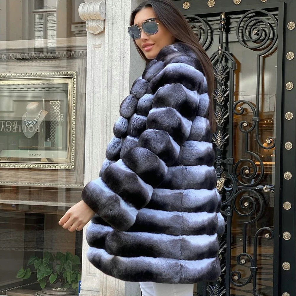 Mid-length Natural Rex Rabbit Fur Jacket with Turn-down Collar High Quality Women Winter New Genuine Rex Rabbit Fur Coat Outwear enlarge