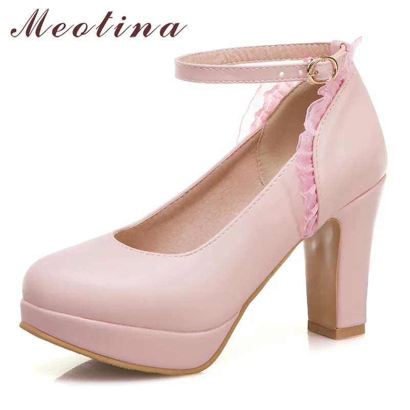 Женские туфли лодочки с пряжкой Meotina на платформе и высоком блочном каблуке