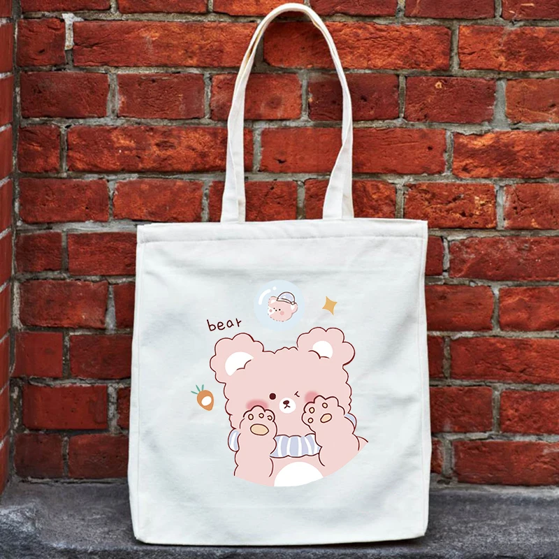 

Cartoon Bear Shopping Bags Canvas Shopper Handle Customizable Logo Designer Handbags Woman Tote Bag bags for Women Shoulder Bag