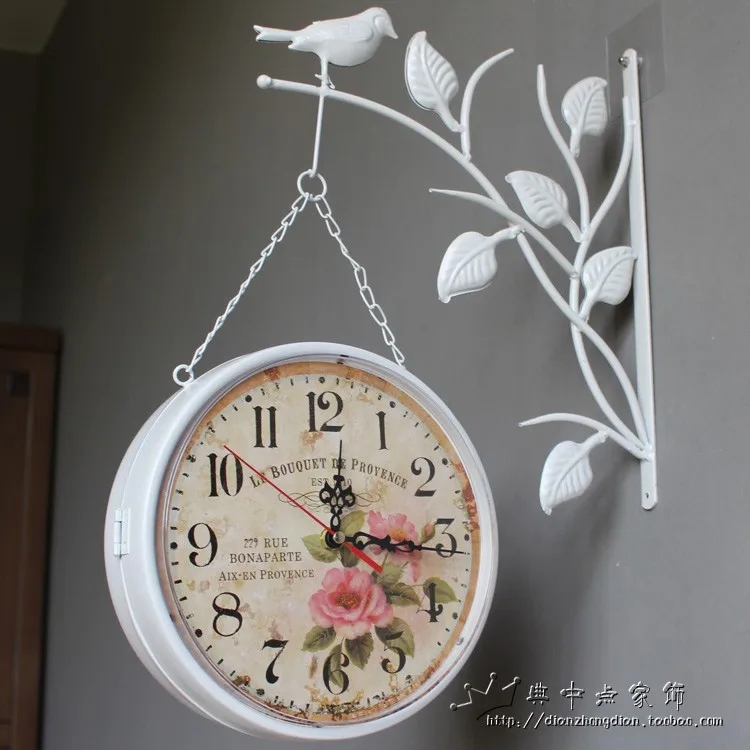 

Y128 Free Shipping Fashion Vintage Digital Wall Clock, European Style Garden Vintage Metal Craft Dual Plates Wall Clock H-72