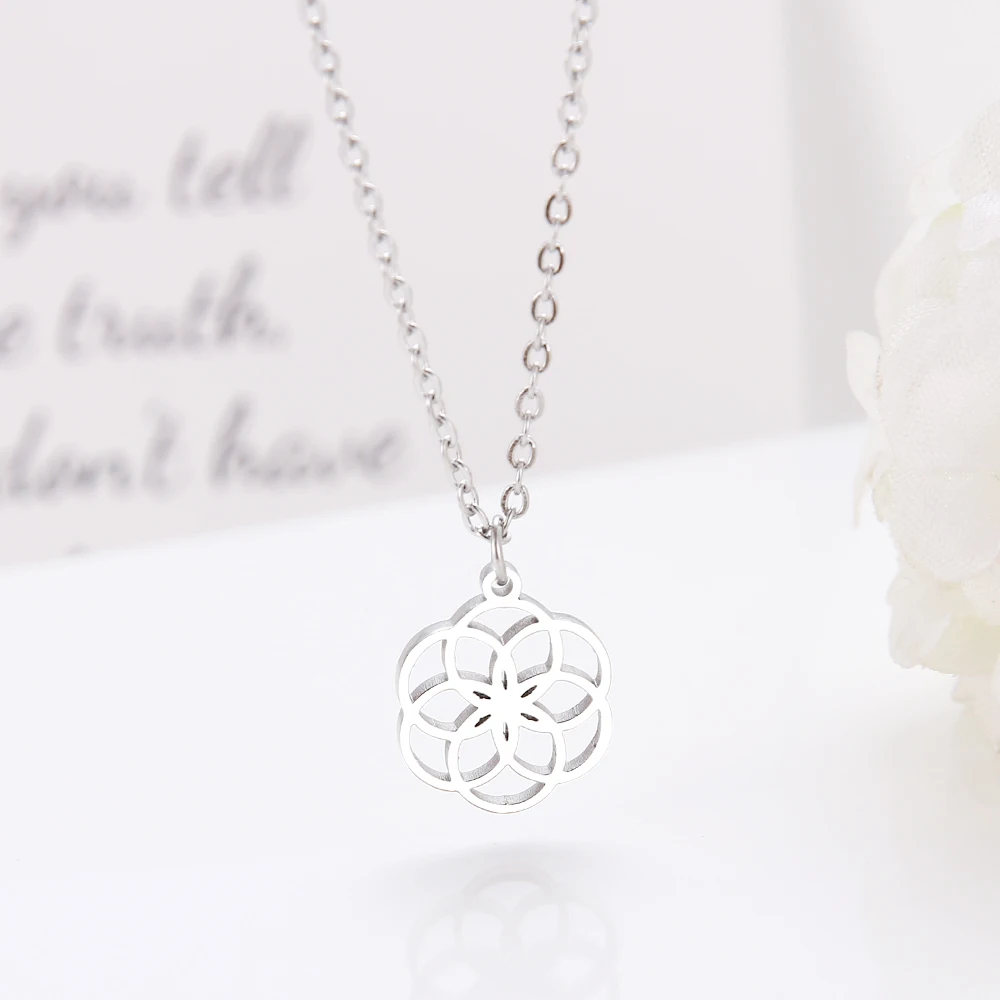 DOTIFI Stainless Steel For Women Geometric Personality Flower Pendant Necklace Gold Color Engagement Jewelry | Украшения и