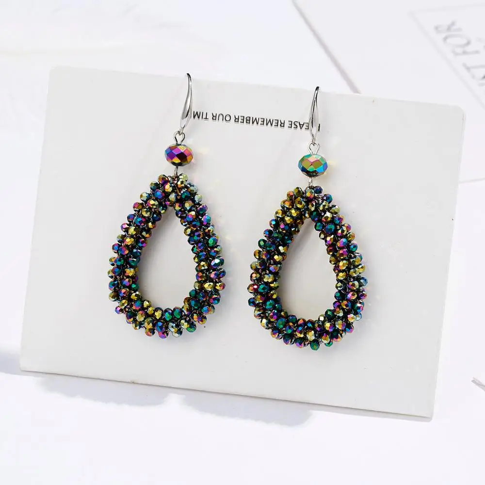 Длинные висячие серьги из бисера разноцветные большие ручной работы с