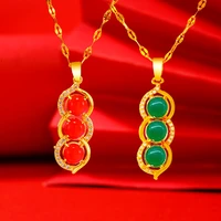 popular imitation 24k gold inlaid imitation jade and peace bean pendant female imitation chalcedony sand gold jewelry wholesale