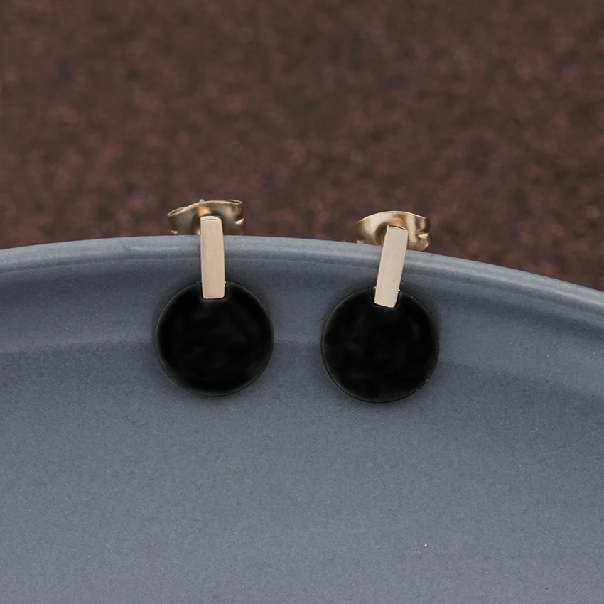 

10 Pairs Rose Gold Color Round Circle Stud Earrings For Women Fashion Black Earring Statement Jewelry Wedding Accessories