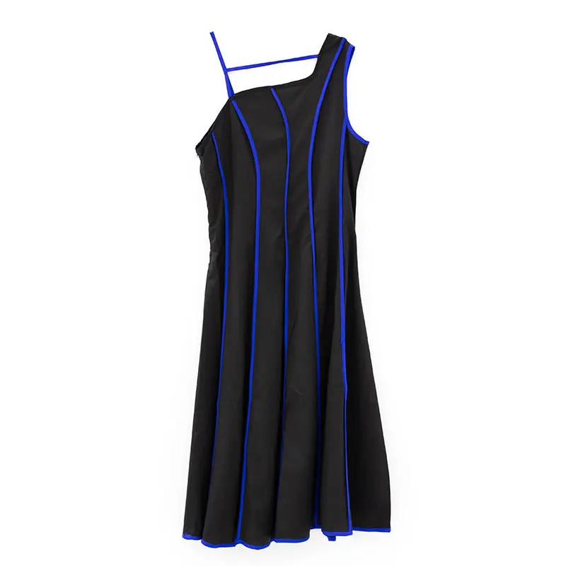 

Striped Patchwork Dress Ladies Hit Color Y2k Fashion New Sleeveless Outer Vest Suspenders Square Neck Sleeveless Pullover Dress