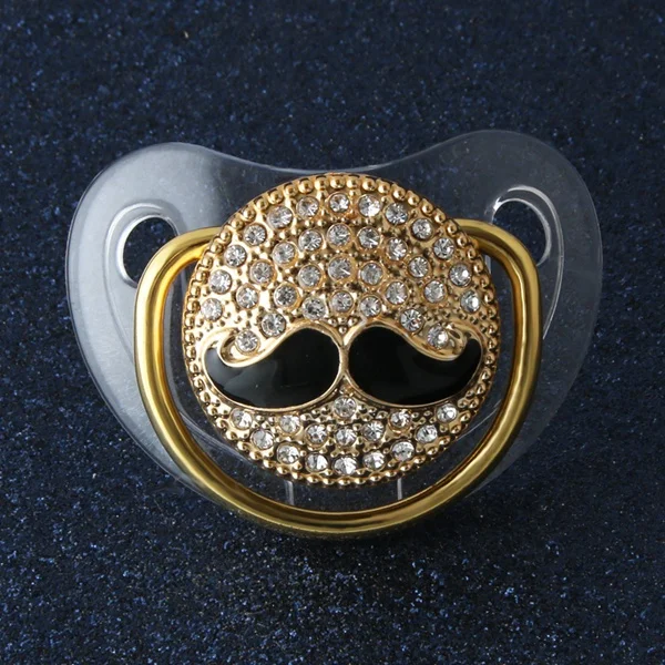 Mustache 6 видов конструкций класса люкс с короной детская пустышка на цепочке с прищепкой, Bling соски-пустышки с Стразы Детская Соска-пустышка соска Прямая - Цвет: Mustache