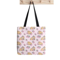 shopper guinea pig and strawberry printed tote bag women harajuku shopper handbag girl shoulder shopping bag lady canvas bag
