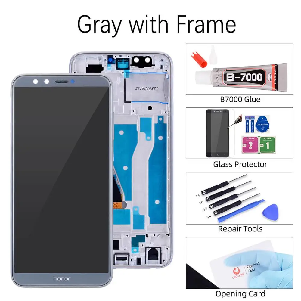 Дисплей для HUAWEI Honor 9 Lite lld-al00 al10 tl10 LCD в сборе с тачскрином на рамке 5.65'' черный белый золото серый синий - Цвет: Gray with Frame