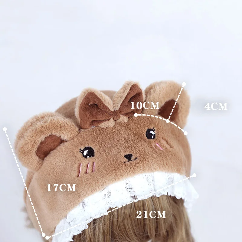 Мягкая Милая Кружевная милая плюшевая теплая шапка в стиле &quotЛолита&quot с ушками