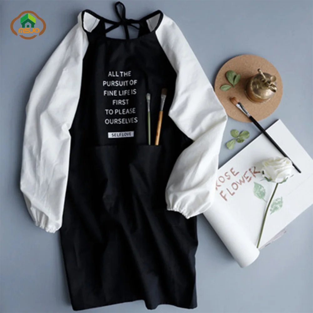 MSJO хлопковый фартук с рукавами для взрослых женщин и мужчин дизайнерский выпечки