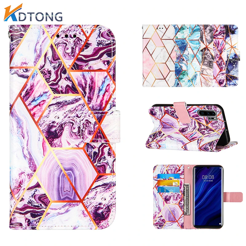 

Marble Splicing Leather Case For Huawei P30 Lite Pro Y9 Prime 2019 P Smart Z Luxury With Card Pocket Phone Cases Cover
