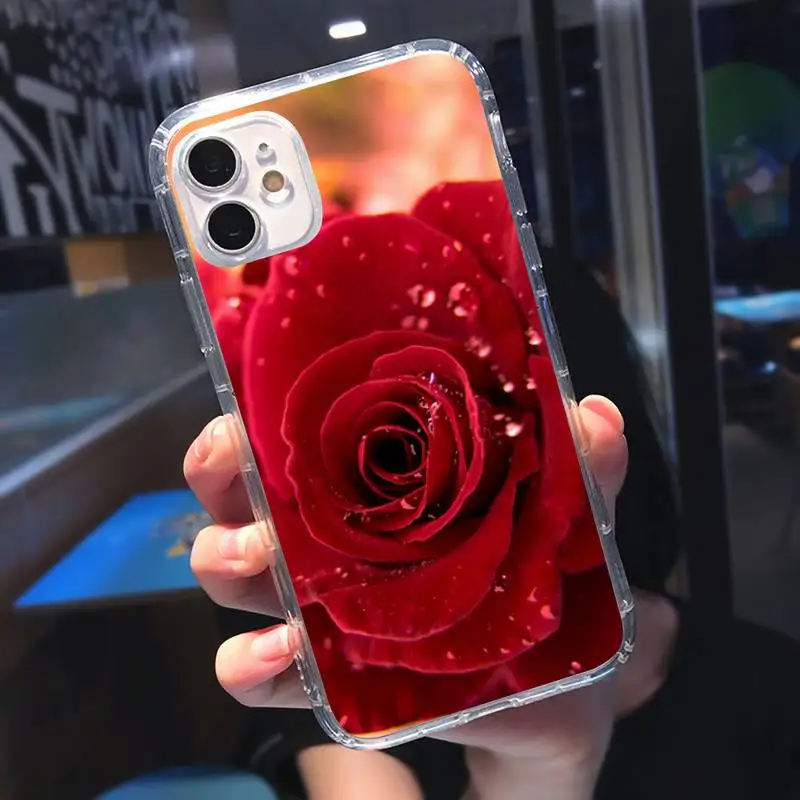 

Bright Red Rose Flowers Phone Case Transparent soft For iphone 5 5s 5c se 6 6s 7 8 11 12 plus mini x xs xr pro max