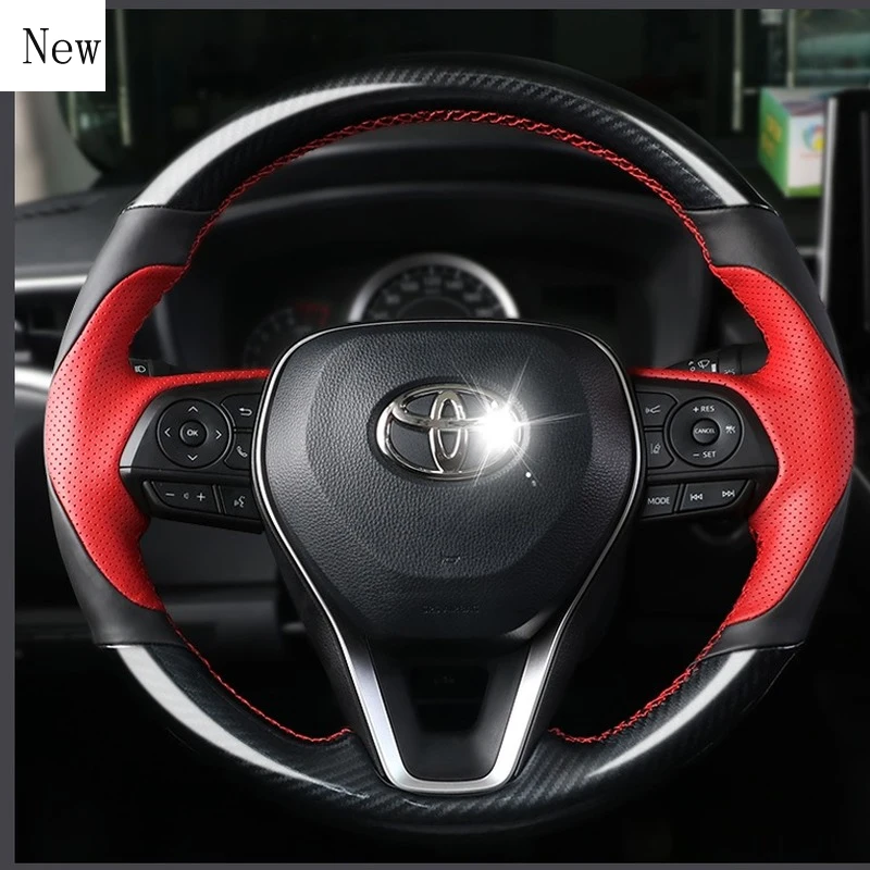 

for Toyota Highlander Levin Corolla Double Engine Rongfang Hand-Stitched Leather Suede Carbon Fibre Car Steering Wheel Cover