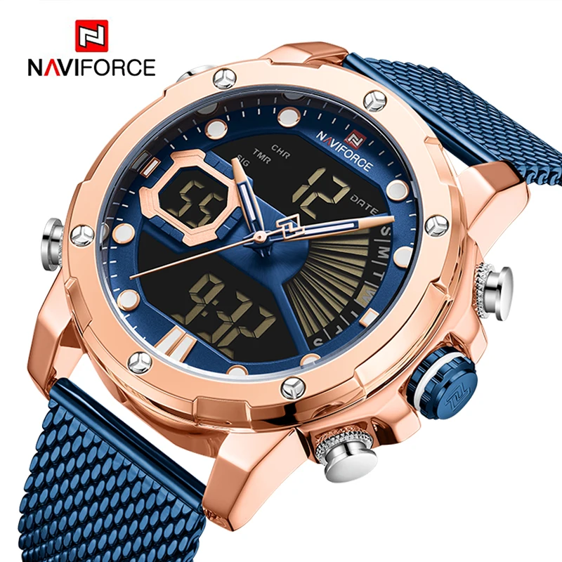 

NAVIFORCE Mens Sport Watches Luxury Mesh Steel Strap Luminous Waterproof Military Quartz Wristwatch Clock Male Relogio Masculino