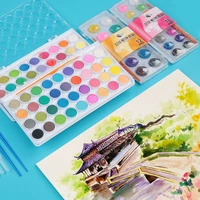 12162836 colors cute art portable solid pigment watercolor painting set with paint brush for kids gift supplies stationery