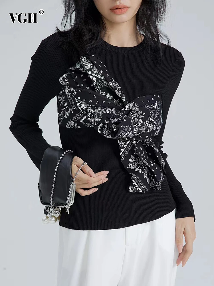 

Женский трикотажный свитер VGH, Повседневный пуловер с круглым вырезом и длинным рукавом, осенняя одежда, 2021