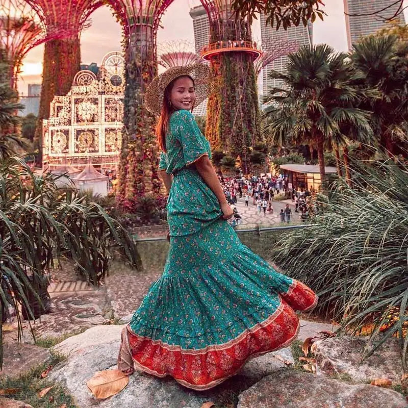 Богемный Вдохновленный макси платья голубого цвета с цветочным принтом