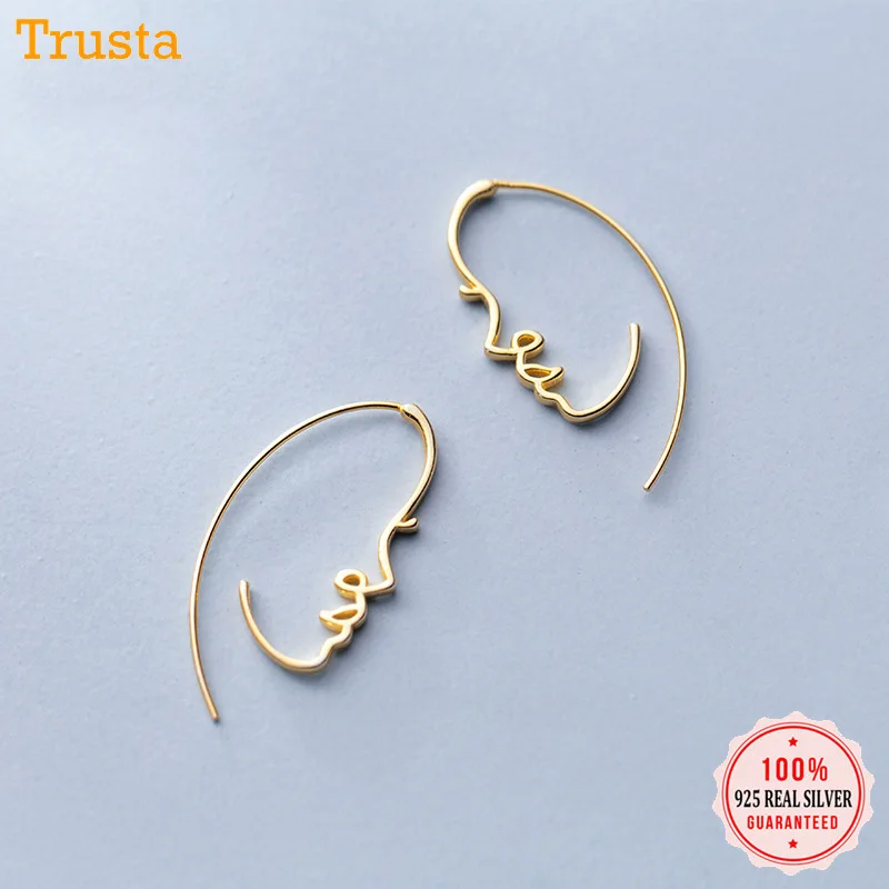 Trusta, 925 пробы, серебряные серьги-кольца, красивая фигура лица, S925 серьги, подарок для женщин, девушек, подростков, хорошее ювелирное изделие, DS1487