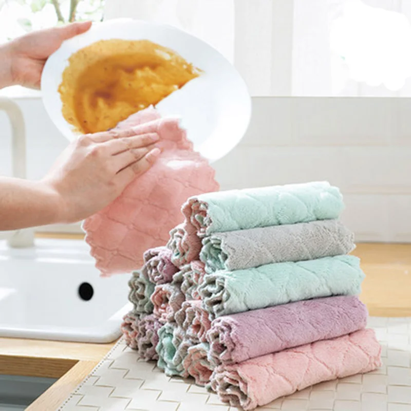 

10Pc Super Absorbent Microfiber Kitchen Dishcloth Tableware Household Cleaning Dish Towel Tool Gadget Rag Sink Wipe Coral Fleece