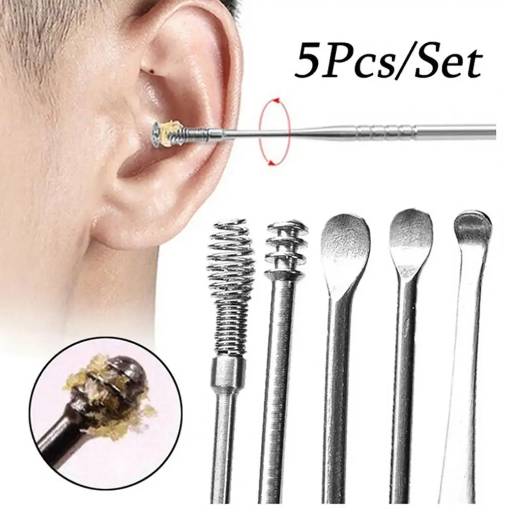

5Pcs/set Ear Wax Pickers Stainless Steel Earpick Wax Remover Curette Ear Pick Cleaner Ear Cleaner Spoon Care Ear Clean Tool