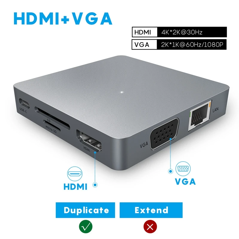 11в1 Type C концентратор USB к HDMI VGA Lan US1 3 0 порты SD/TF кардридер доставка питания для