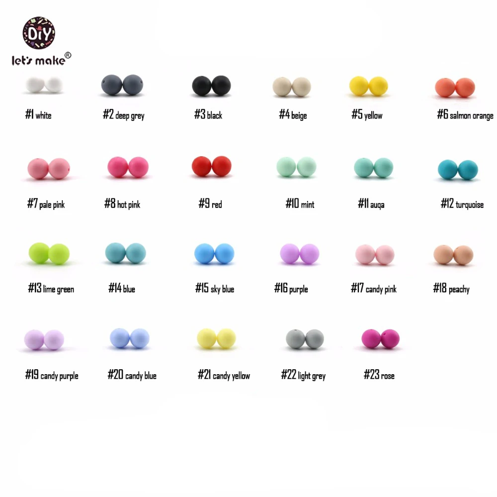 

Let's Make 500pc Silicone Beads 15mm Round BPA FREE Loose Teething Chew Bead Jewelry Teether Necklace Toy DIY Jewelry Beads