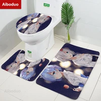 aiboduo kawai anime girl rem ram 3pcsset toilet lid cover set nonslip carpet bath mat re zero warm home decoration restroom rug
