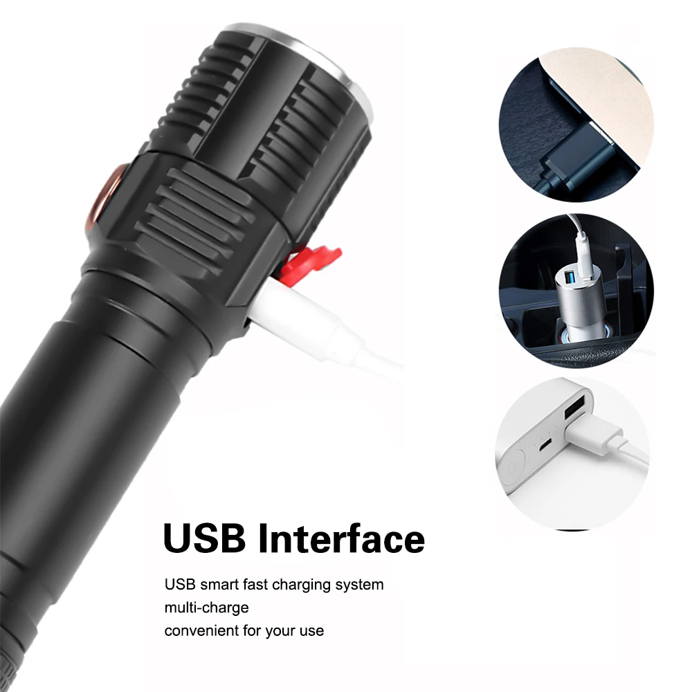 Asafee C18 Мощный T6 светодиодный светильник-вспышка, фонарь с зумом, USB Перезаряжаемый Тактический светильник, походный охотничий фонарь, вспышка, светильник фонарь