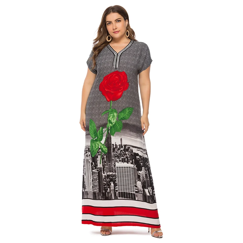 Платье мусульманское с вышивкой длинная юбка принтом Турция Дубай марокканская