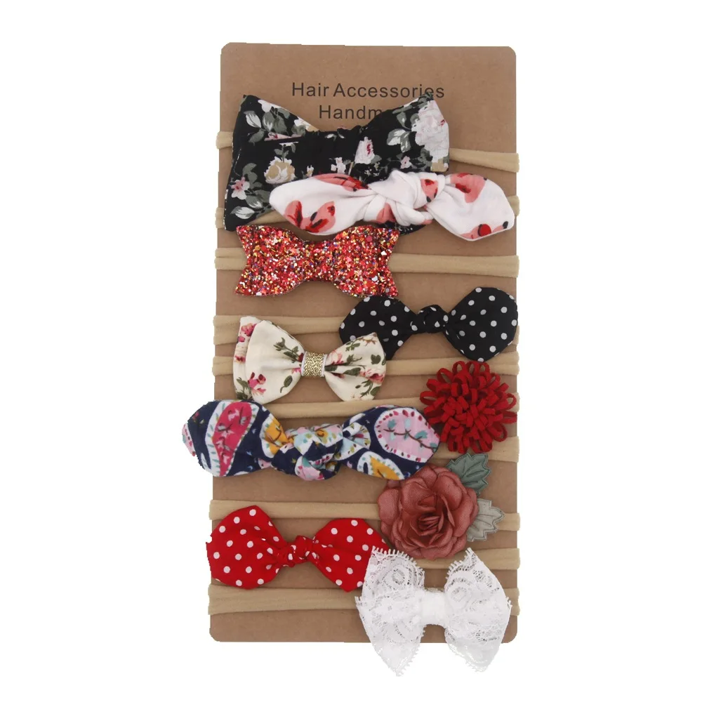 Симпатичные для маленьких девочек с цветочным принтом бантиком и повязка на