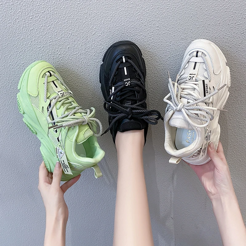 

Женские кроссовки из сетчатого материала, повседневные сетчатые кроссовки на толстой подошве, увеличивающие рост, модель 2021 года