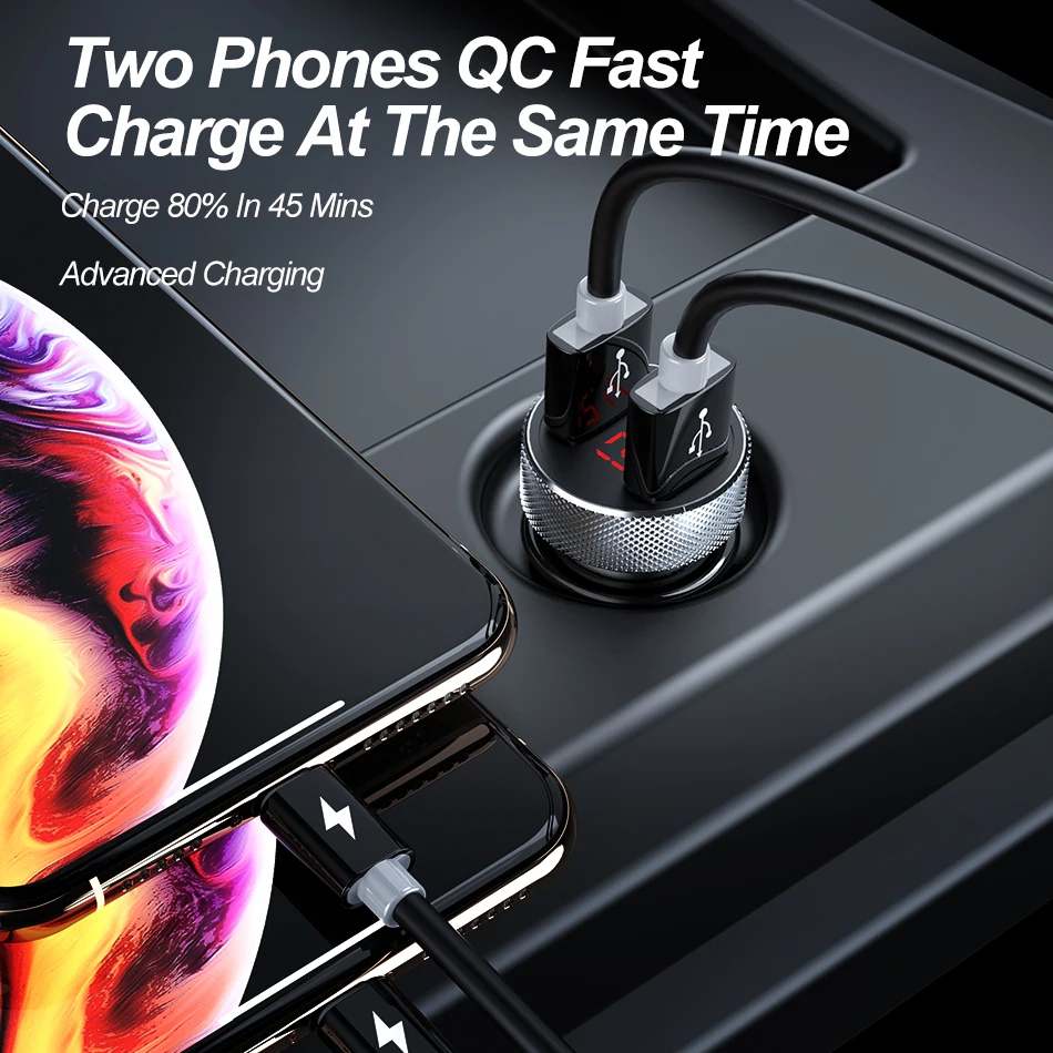 Металлическое автомобильное зарядное устройство для телефона 36 Вт PD 4 0 двойной QC