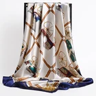 Платок женский атласный, 90x90 см, с цветочным принтом, квадратный, шелковый шарф хиджаб