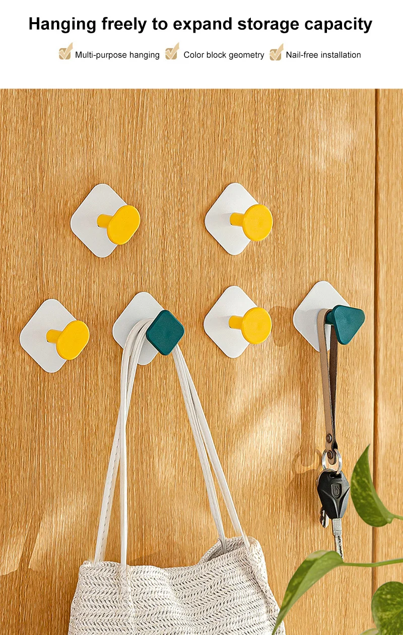

4pcs Adhesive Carbon Steel Two Color Splicing Geometric Hook Kitchen And Bathroom Tableware Hanger Multi-Purpose Hooks