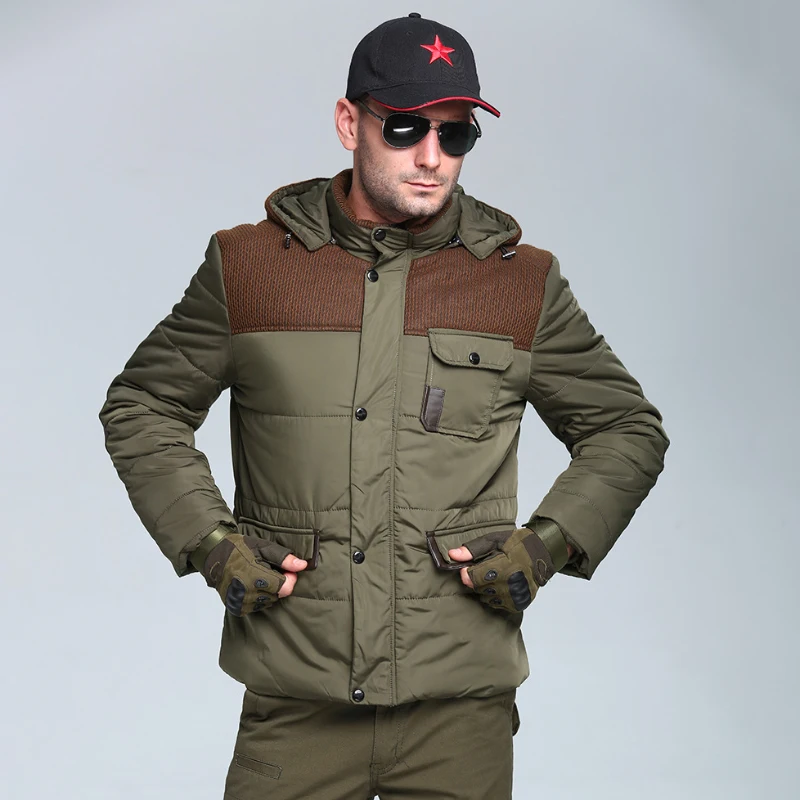 Мужское зимнее уличное пальто армейского зеленого цвета новая утепленная