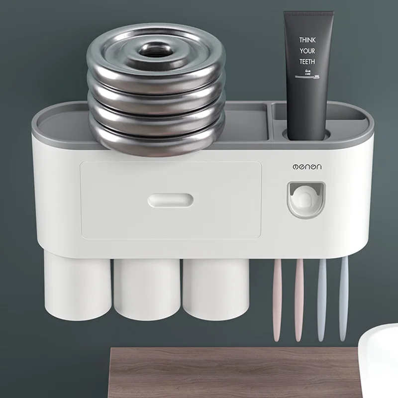 magnetic adsorption inverted toothbrush holder storage rack automatic toothpaste squeezer dispenser bathroom accessories home free global shipping