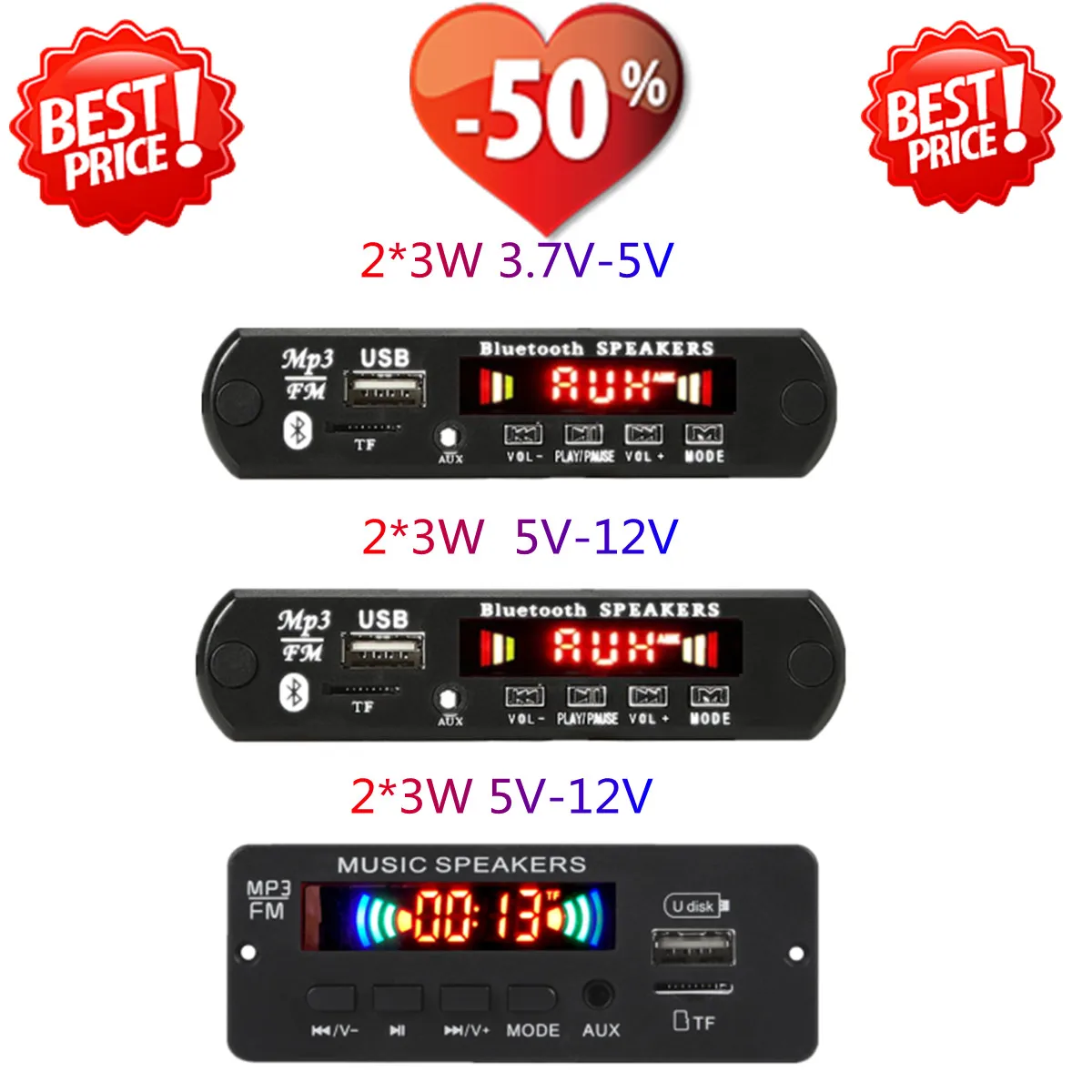 

2*3W/2*25W Amplifier MP3 Player Module Support Bluetooth 5.0 Decoder Board 12V 50W amplifier Car FM Radio Module Support TF
